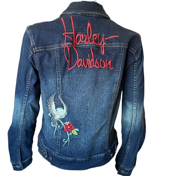Harley-Davidson Denim Jacket Embroidered w/ Floral & Logo Design Womens Sz M - Picture 2 of 11